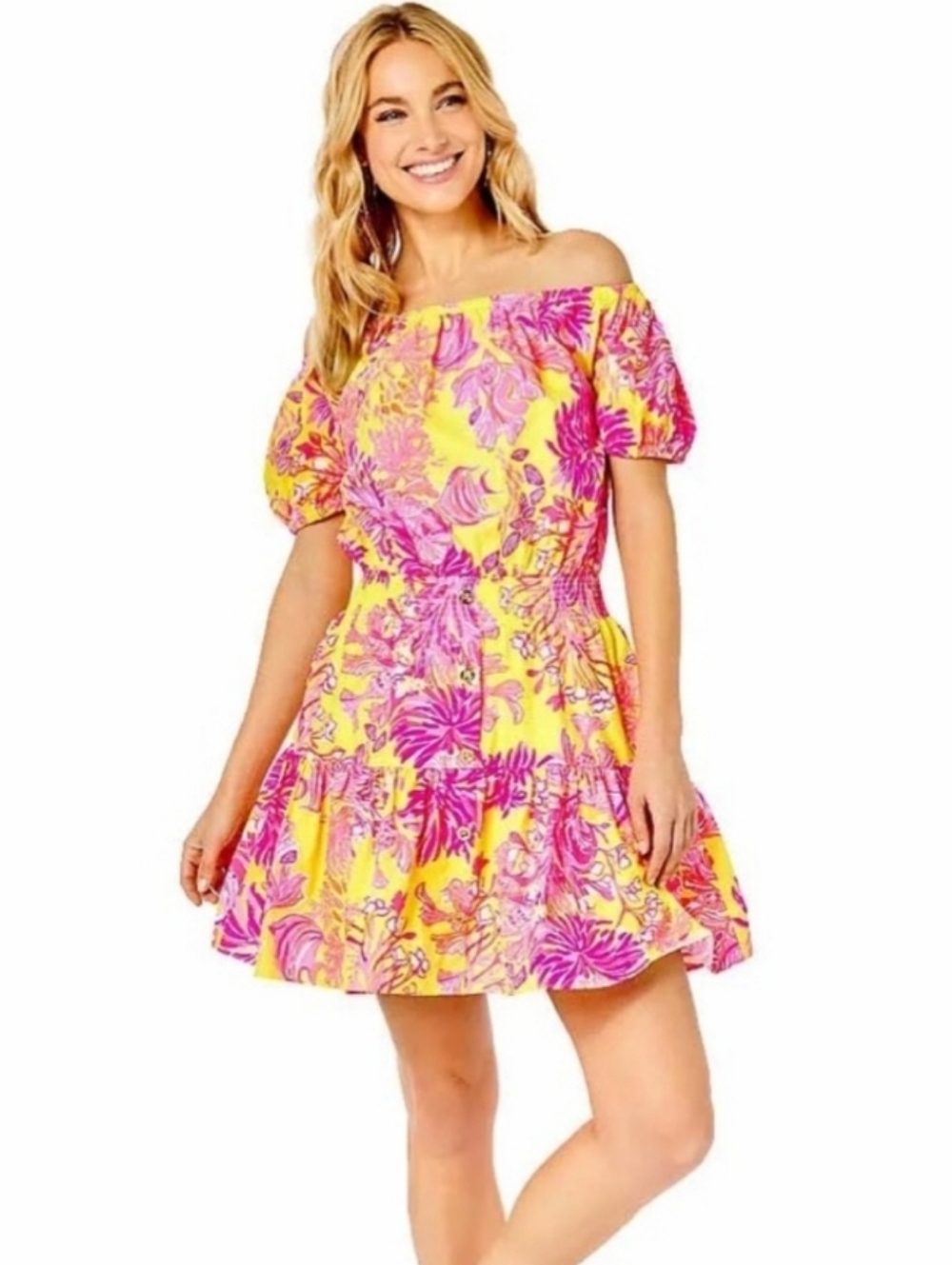 NWOT Lilly Pulitzer Jesiba Romper Calla Yellow Floral Coral Large